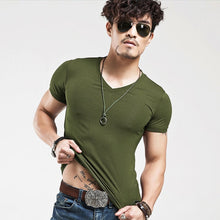 Load image into Gallery viewer, 2019 Brand New Men T Shirt Tops V neck Short Sleeve Tees Men&#39;s Fashion Fitness Hot T-shirt For Male Free Shipping Size 5XL