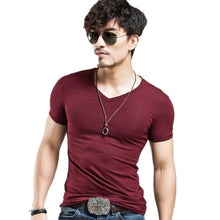 Load image into Gallery viewer, 2019 Brand New Men T Shirt Tops V neck Short Sleeve Tees Men&#39;s Fashion Fitness Hot T-shirt For Male Free Shipping Size 5XL