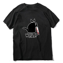 Load image into Gallery viewer, Cat What T Shirt Murderous Cat With Knife Funny Halloween Gift T Shirt Unisex Cotton T shirts for men and women