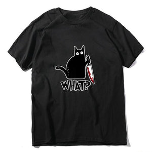 Cat What T Shirt Murderous Cat With Knife Funny Halloween Gift T Shirt Unisex Cotton T shirts for men and women