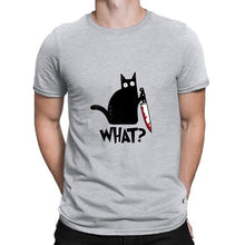 Load image into Gallery viewer, Cat What T Shirt Murderous Cat With Knife Funny Halloween Gift T Shirt Unisex Cotton T shirts for men and women