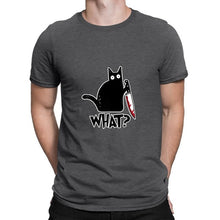 Load image into Gallery viewer, Cat What T Shirt Murderous Cat With Knife Funny Halloween Gift T Shirt Unisex Cotton T shirts for men and women