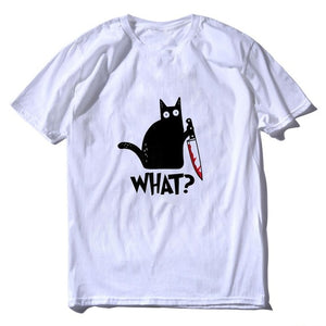 Cat What T Shirt Murderous Cat With Knife Funny Halloween Gift T Shirt Unisex Cotton T shirts for men and women