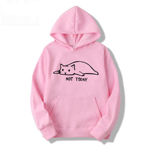 Kawaii Cat Hoodies Men Not Today Funny Graphic Sweatshirt Men/Women Harajuku Fashion Sweat Unisex Long Sleeve Sudadera Mujer