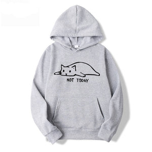 Kawaii Cat Hoodies Men Not Today Funny Graphic Sweatshirt Men/Women Harajuku Fashion Sweat Unisex Long Sleeve Sudadera Mujer