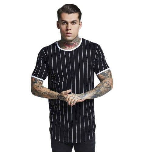 New tshirt Men Stripe printed T shirt Fashion stitching O-neck Short-sleeved Slim Fit Black army green t shirt men