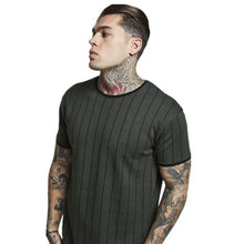 Load image into Gallery viewer, New tshirt Men Stripe printed T shirt Fashion stitching O-neck Short-sleeved Slim Fit Black army green t shirt men