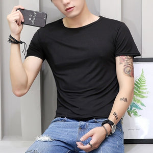 Korean Short Sleeve T Shirt Men O Neck Polyester Mens T Shirt Summer Cool Tee Male Slim Casual Boys Tee Shirt Homme 4XL