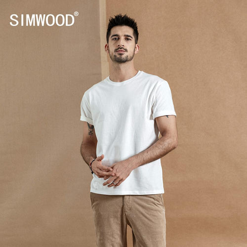 SIMWOOD 2019 summer new 100% cotton white solid t shirt men causal o-neck basic t-shirt male high quality  classical tops 190449